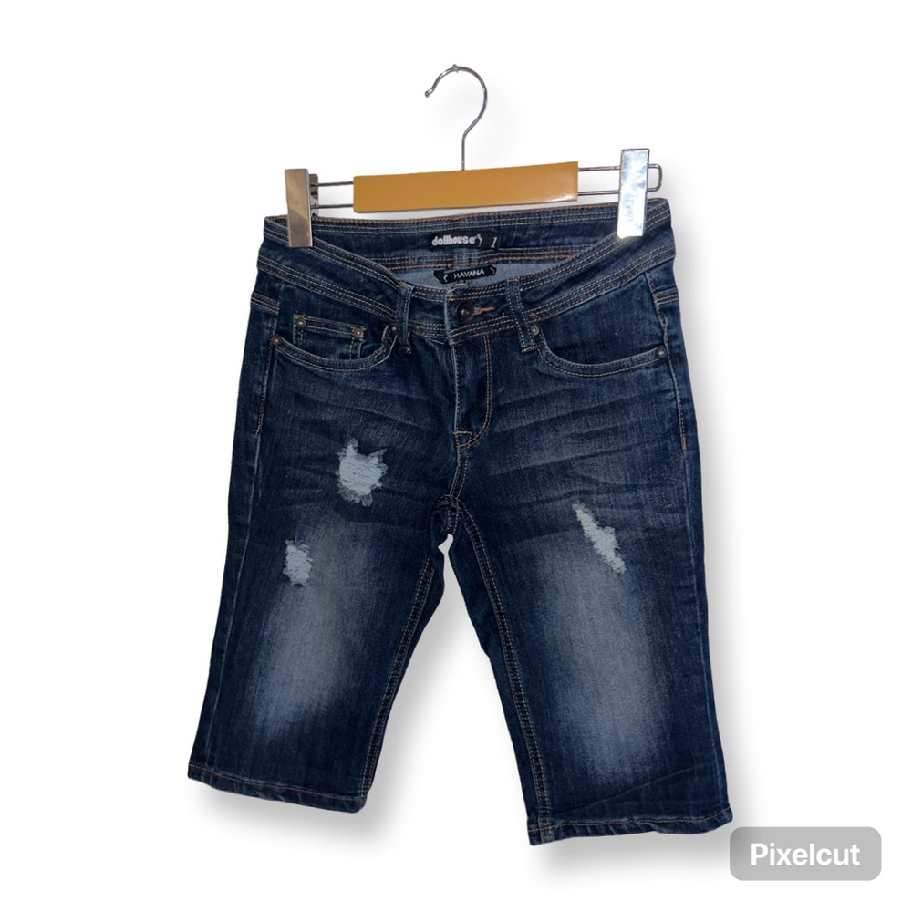 Dollhouse Dark Blue Distressed Jean Shorts